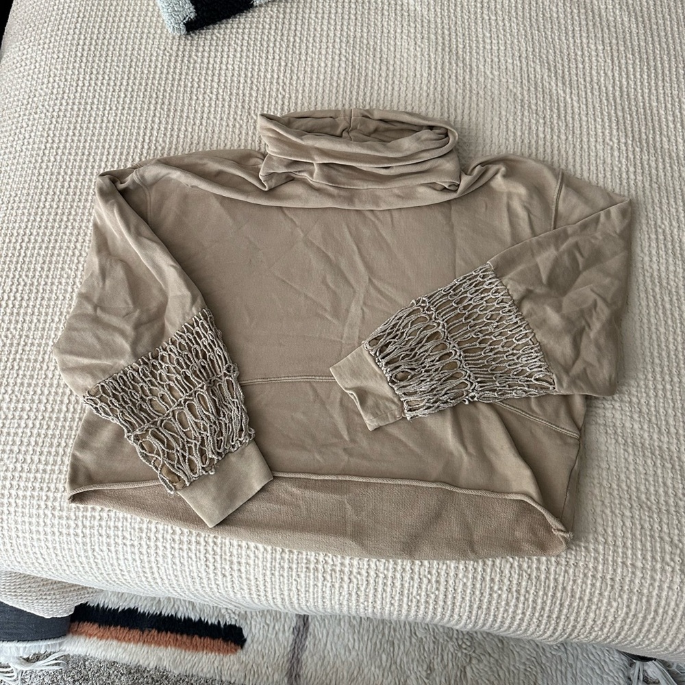 Rare! Free people sweatshirt crochet sleeves